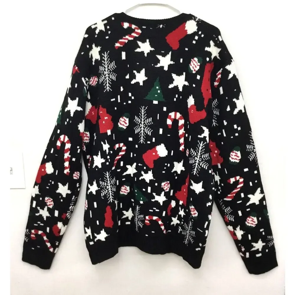 Ugly Christmas Sweater Men's Letter Snowflake Knitting Print Pullover Sz 3XL